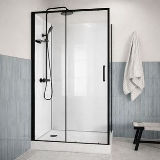Aurlane Cabina De Ducha 115x90 Con Columna Termost&aacute;tica Negra Y Plato Alto