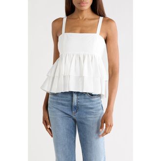 Cinq &agrave; Sept Lilwen Tiered Smocked Cotton Blend Top in White at Nordstrom Rack, Size Medium