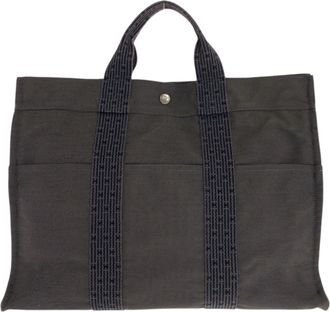 Herm&egrave;s Her Line Gray Polyamide Polyester Handbag Tote Bag (Pre-Owned)