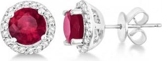 Allurez Ladies Ruby & Diamond Halo Stud Earrings in Sterling Silver 2.27ct