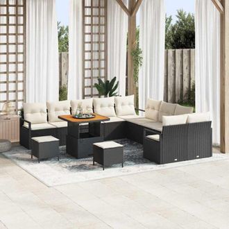 vidaXL Conjunto De Sof&aacute; De Jard&iacute;n Con Coj&iacute;n 13 Pcs Negro Polirat&aacute;n Vidaxl