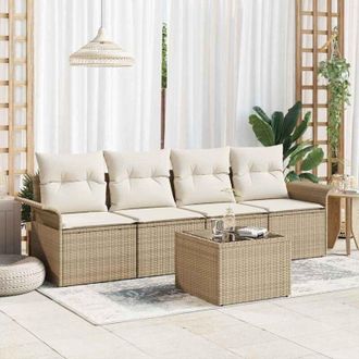 vidaXL Conjunto De Sof&aacute; De Jard&iacute;n 5 Pcs Beige Polirat&aacute;n Vidaxl