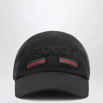 Gucci Cappellino da baseball con ricamo logo in cotone nero