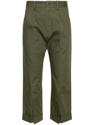 Yohji Yamamoto cropped cotton chino trousers - women - Cotton - 2 - Green