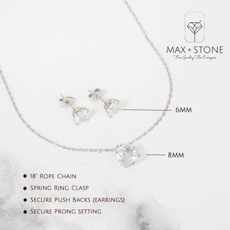 MAX + STONE 925 Sterling Silver Cushion Cut Gemstone Stud Earrings and Pendant Necklace