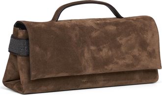 Brunello Cucinelli Womens Top-Handle Clutch Bag Caramel Brown Leather Handbags Hand
