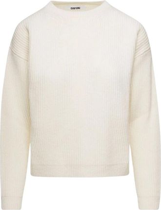 Mauro Grifoni Merino Wol Engels Ribgebreide Box Trui - Dames - Ronde hals truien - Beige - 2XS - Wol - Truien & Vesten
