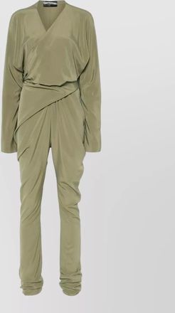 Cortana silk draped v-neck long-sleeve jumpsuit