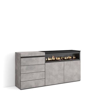 Skraut Home C&oacute;moda efecto madera cemento 157x35x75cm chimenea efecto fuego