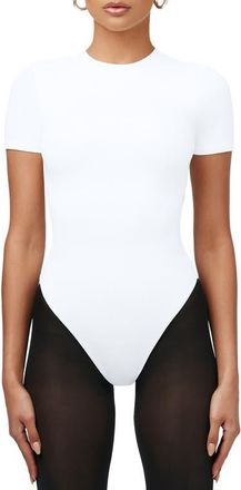 Naked Wardrobe Smooth Crewneck Bodysuit in White at Nordstrom, Size X-Large