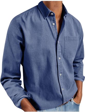 Generic Mens Formal Shirts Button Up Plain Long Sleeve Shirt Tops Regular Fit Business Casual Shirt Collared Blouse Tops Classic Basic Spring Summer Shirt Wor