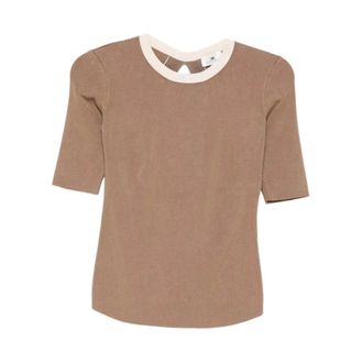 Elisabetta Franchi Round-neck Knitwear, female, Brown, Size: XL Maglia Tricot