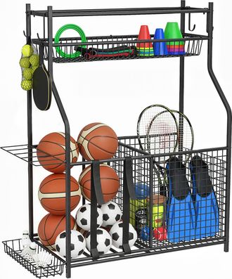 OEM Organizador De Equipos Deportivos Con Cesta Ganchos Extraibles Y Bandas El&aacute;sticas Para Balones De Baloncesto Y F&uacute;tbol