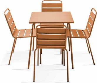 Oviala Mesa de jard&iacute;n y 4 sillas de metal caramelo