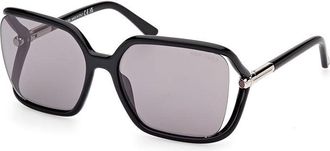 Tom Ford Square Semi Rim, With A Shiny Black Frame And Smoke Mirror Lens