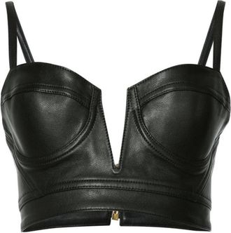 Balmain Black Leather Cropped Bra Top Size M
