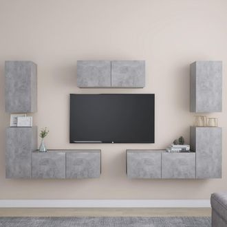 vidaXL Set Muebles De Sal&oacute;n Tv 7 Pzas Madera Ingenier&iacute;a Gris Hormig&oacute;n Vidaxl