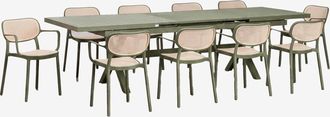 Sklum Set De Mesa Rectangular 240-300x100 Cm Extensible Karena Y 10 Sillas De Comedor Apilables Con Reposabrazos Omara Sklum