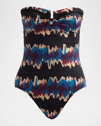 Ulla Johnson Monterey Printed Strapless One-Piece Swimsuit