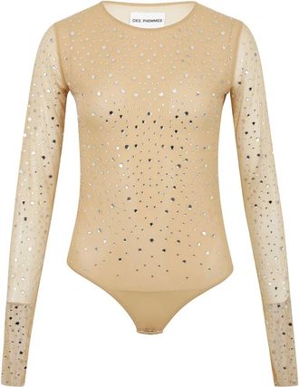 Des_Phemmes DES Phemmes, Tops, Dames, Beige, S, Tule, Kristallen Inzet Lange Mouw Zwarte Top