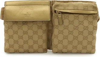 Gucci Beige Metallic Gold Pink Gg Canvas Leather Fanny Pack Sling Bag (Pre-Owned)