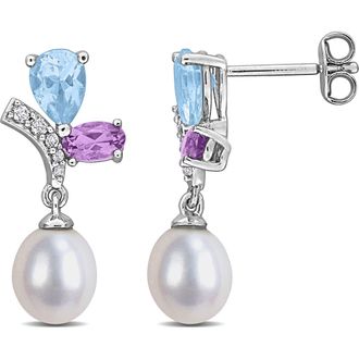 Delmar 6.5-7mm Cultured Freshwater Pearl & Gemstone Cluster Earrings in Multi/Silver at Nordstrom Rack