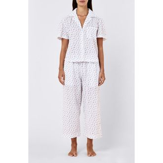 Papinelle Sleepwear Floral Swiss Dot Cotton Crop Pajamas in Navy Ditsy at Nordstrom, Size Xx-Large