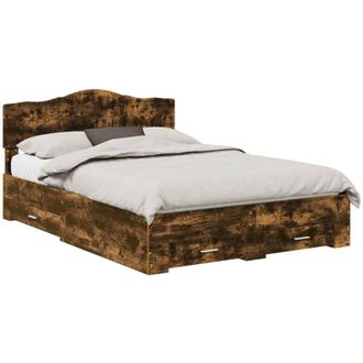 vidaXL Estructura De Cama Con Cabecera Roble Ahumado 150 X 200 Cm Vidaxl