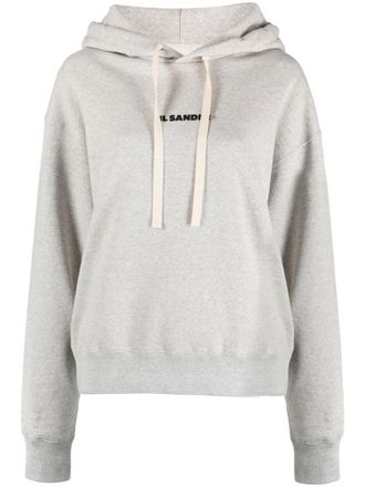 Jil Sander Grey Logo-Print Drawstring Hoodie