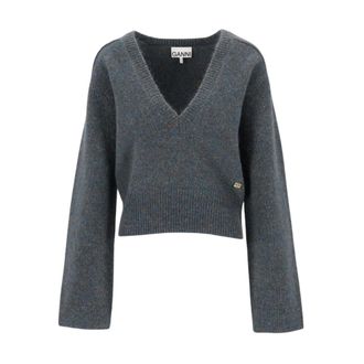 Ganni Jersey de Mohair con Cuello en V Profundo - Knitwear - Mujer - Azul - S