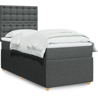 vidaXL Cama Box Spring Con Colch&oacute;n Tela Gris Oscuro 100x200 Cm