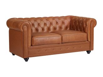Vente-Unique Sof&aacute; 2 plazas de piel de vaca color camel CHESTERFIELD