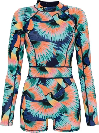 Duskii tropical-print long-sleeved paddle suit - women - Neoprene/Polyester/Spandex/Elastane - M - Multicolour
