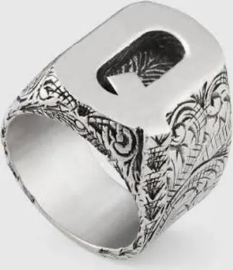 Gucci Mens Letters Sterling Silver Fashion Ring, Letter Q, Size 10