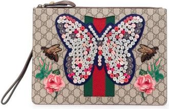 Gucci Pre-owned Geborduurde Canvas Clutch - Dames - Vintage Clutch - Veelkleurig - ONE Size - Leer - Vintage