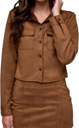 Hidden Jeans Suede Shrunken Button-Up Shirt In Caramel