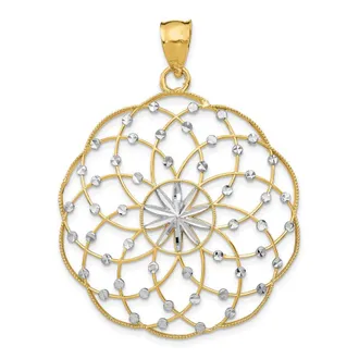 Diamond2Deal 14k Yellow Gold Rhodium Diamond Cut Sphere Pendant