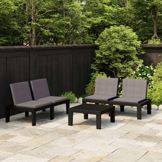 vidaXL Set De Muebles De Jard&iacute;n 3 Piezas Con Cojines Pl&aacute;stico Gris Vidaxl