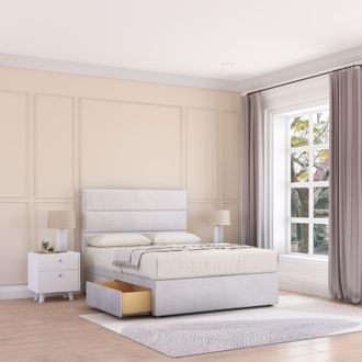 Sloomy Texas Plush Velvet Memory Foam Bed Set With 2 Drawers, Mattress & Headboard in Silver | Size: Small Double