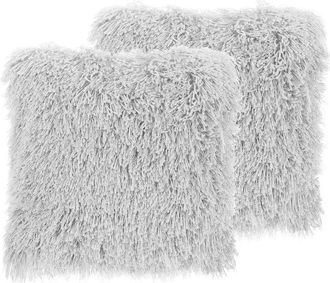 Beliani Conjunto De 2 Cojines Decorativos Fundas De Coj&iacute;n Decorativas De Tela De Poli&eacute;ster Gris Con Inserto De Superficie Peluda 45 X 45 Cm Cide