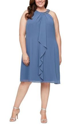 S.L. Fashions Braid Beaded Neck Chiffon Cascade Ruffle Dress in Wed at Nordstrom Rack, Size 18 W