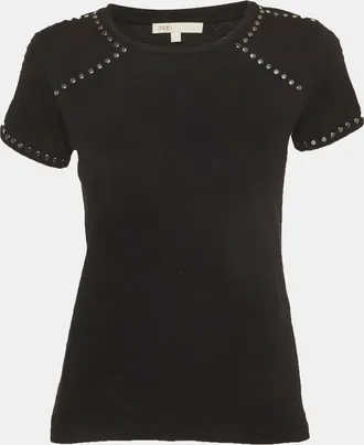 Maje Black Studded Cotton Knit Tity T-Shirt