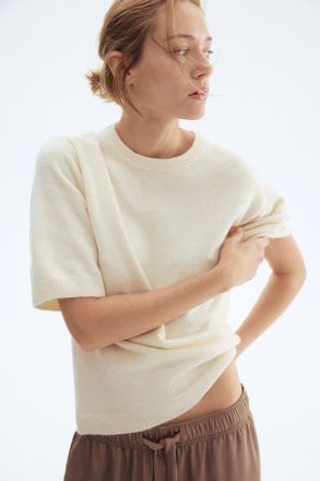 H&M Knitted T-shirt in Cream at Nordstrom, Size Xx-Large
