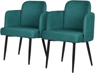 ML Design Ml-design 2x Sillas De Comedor Con Funda De Tela En Color Turquesa Oscuro, Asientos Sof&aacute; De Sal&oacute;n Con Respaldo Y Reposabrazos De Rat&aacute;n Mueble Tapizado