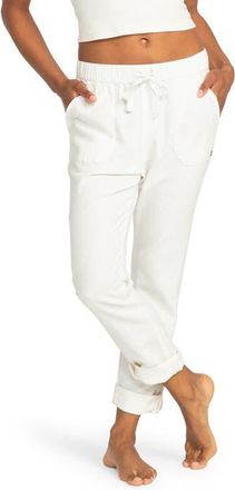 Roxy On the Seashore Tie Waist Linen Blend Pants in Snow White Solid at Nordstrom, Size X-Small