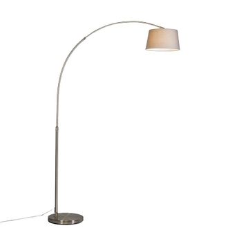 QAZQA Moderno L&aacute;mpara De Arco Moderna De Acero Con Pantalla De Tela Gris - Arc Basic Textil /acero Alargada Adecuado Para Led Max. 1 X 20 Watt - Qazqa