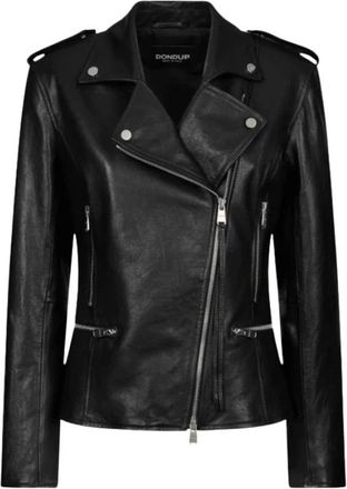 Dondup Slim-fit Biker Jacket - Dames - Leren en Su&egrave;de Jassen - Zwart - S - Leer - Jassen