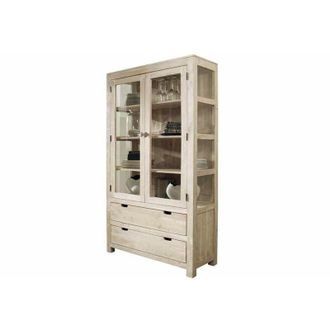 Massivmoebel24 vetrina in legno di Acacia 110x45x200 pietra bianca sbiancato nature white 65