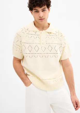 Le 31 Mens Pointelle diamond knit Polo Shirt Imported from Seoul