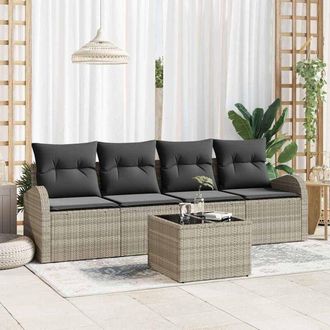 vidaXL Vidaxl - Conjunto De Sof&aacute; De Jard&iacute;n Manual 5 Pcs Gris Claro, Gris Oscuro